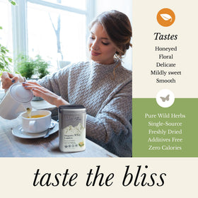 Wild Bliss Organic Certification Seal confirms organic, additive-free herbal quality.