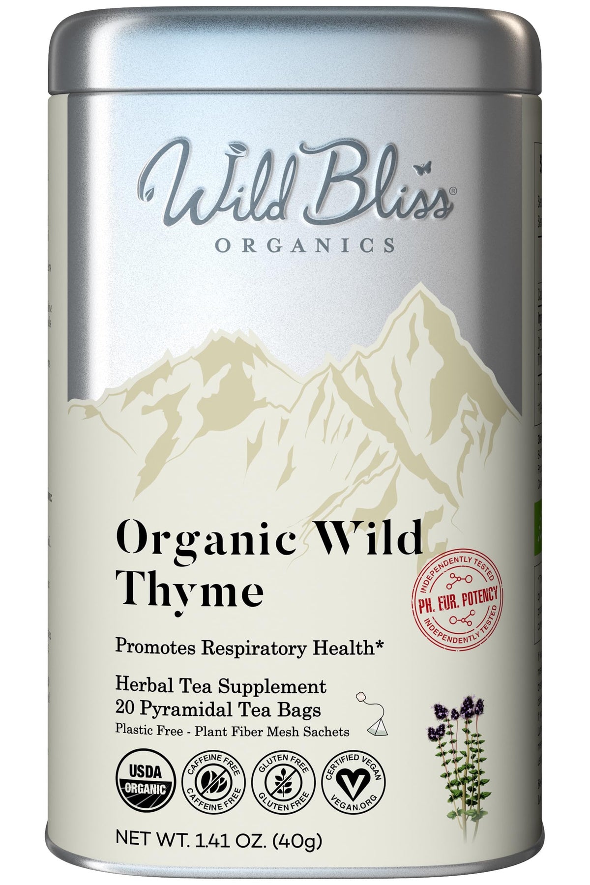 Wild Bliss Organic Wild Thyme Tea bags with fresh aroma for relaxing evenings