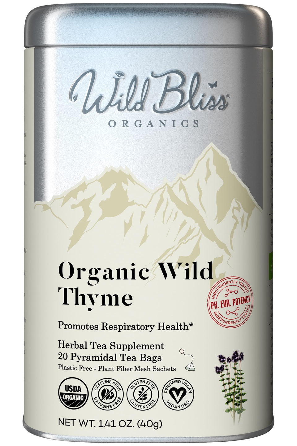Wild Bliss Organic Wild Thyme Tea bags with fresh aroma for relaxing evenings