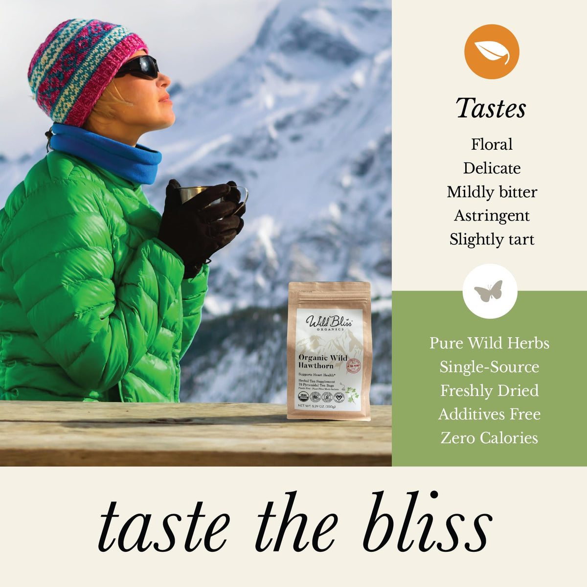 Wild-sourced Romanian hawthorn from Wild Bliss, highlighting single-origin freshness.