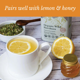 Wild Bliss serving cup with hawthorn tea, cozy moment