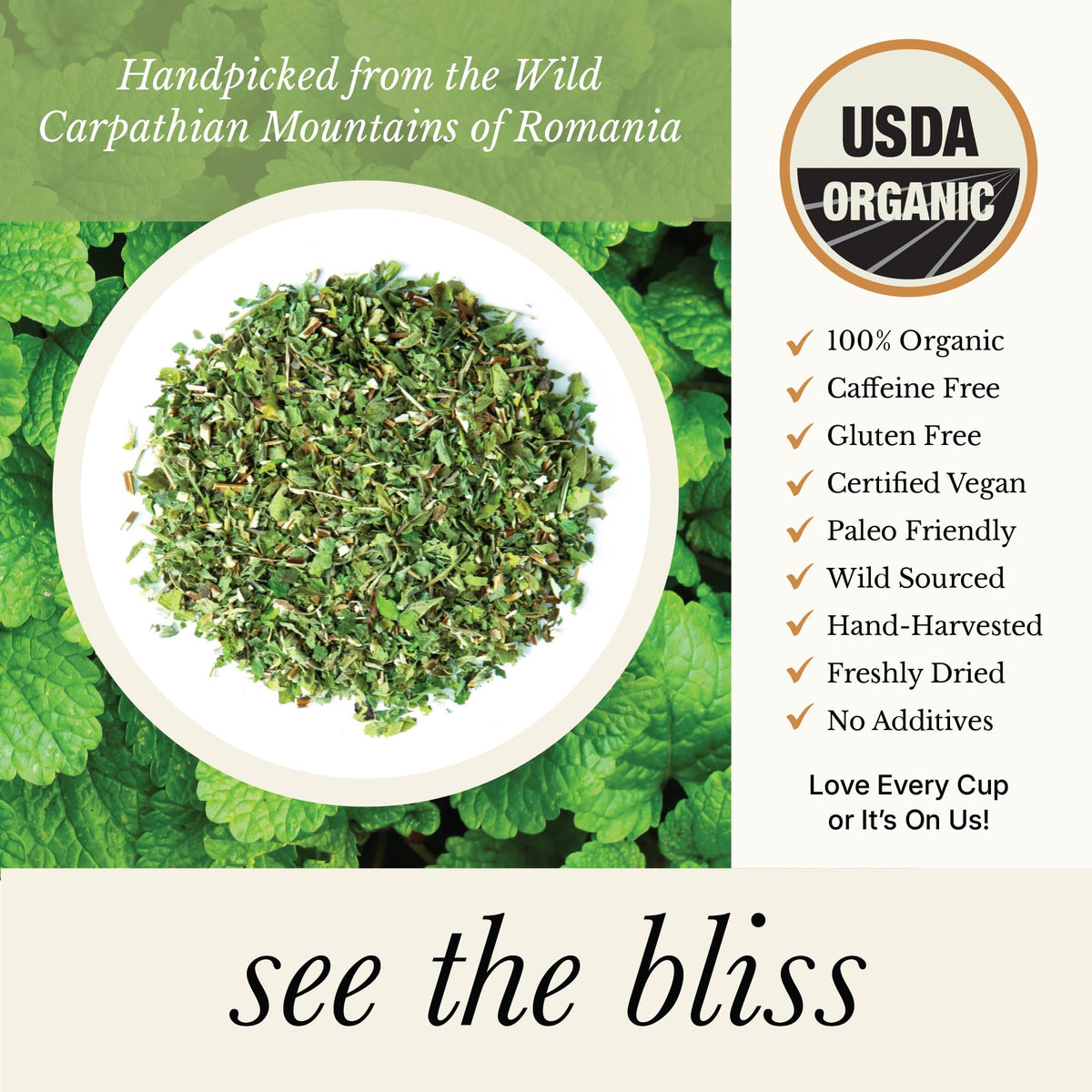 Wild Bliss tea brewing in a cup offers a calming moment after a busy day.