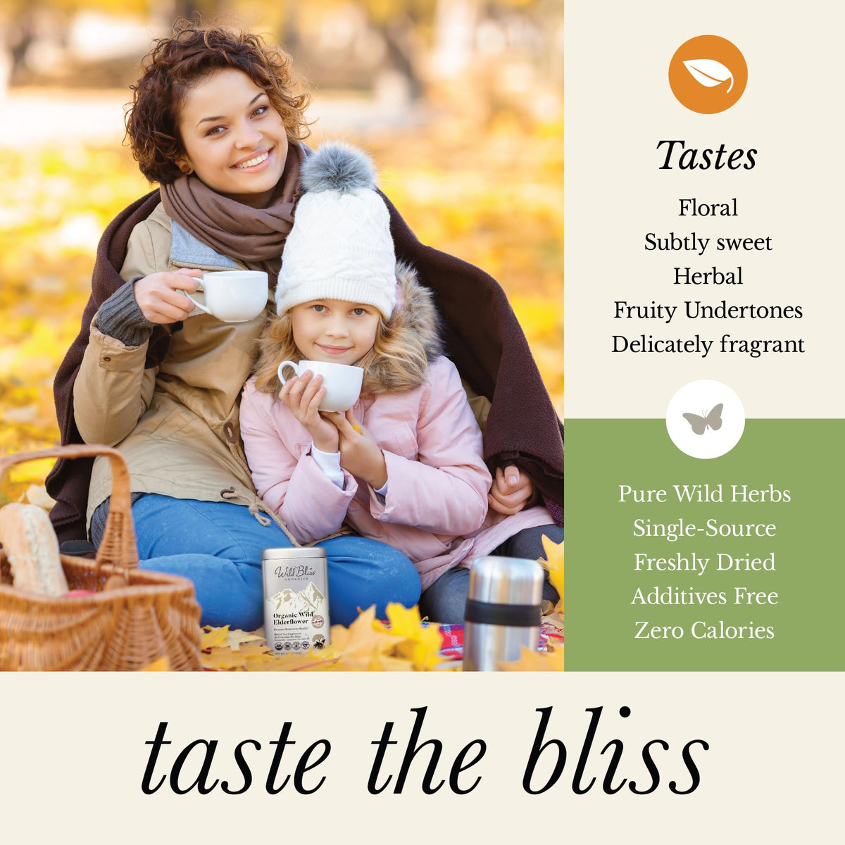 Wild Bliss Elderflower Tea infusion releasing floral aroma in a steaming cup
