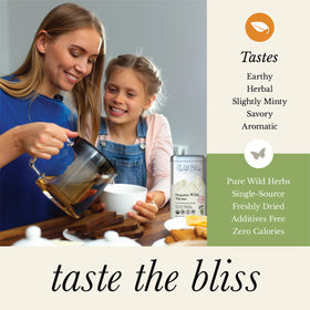 Wild Bliss Wild Breckland Thyme Tea with lemon garnish suggesting pairing.