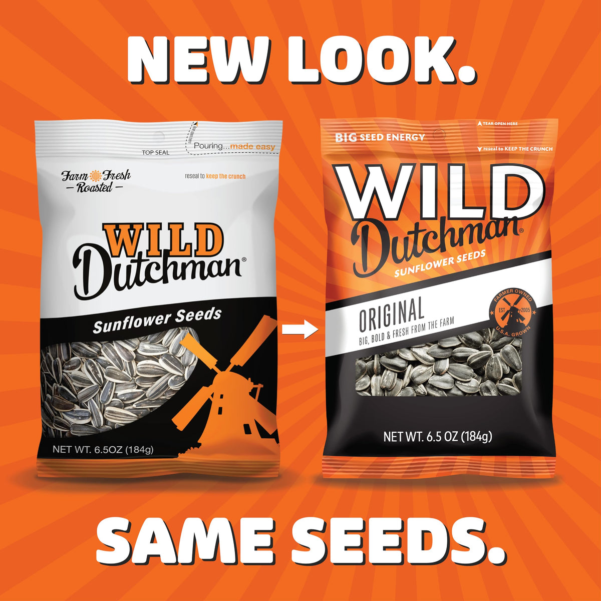 Wild Dutchman sunflower seeds being poured for easy grab-and-go snacking