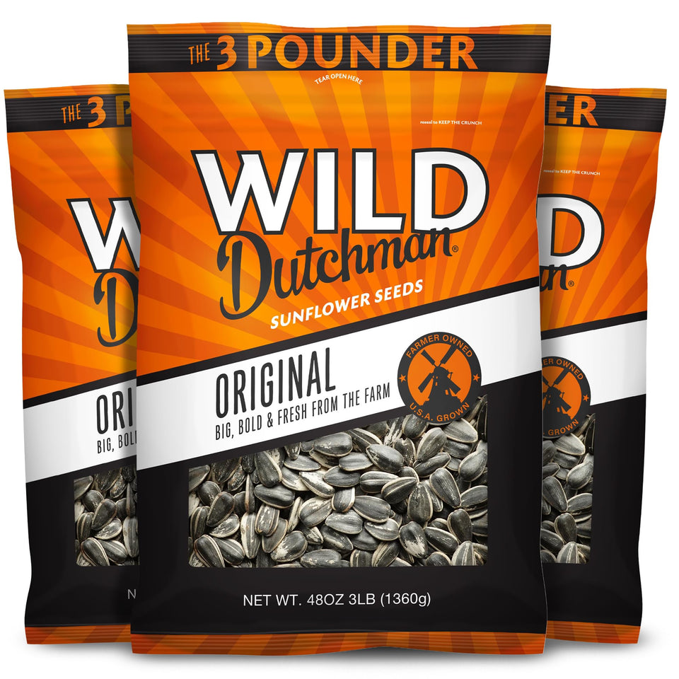 Wild Dutchman roasted sunflower seeds in original package for fresh, crunchy snacking