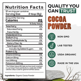 Wild Foods Organic Cocoa Powder pours into a smoothie