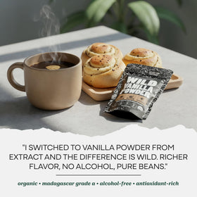 Wild Foods vanilla powder topping smoothies adds natural sweetness and warmth.
