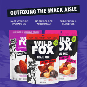 Wild Fox Trail Mix 10oz bags open easily for quick energy.