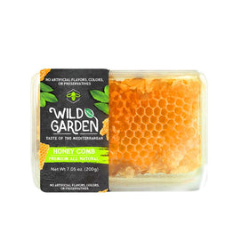 Wild Garden honeycomb jar closeup showing natural texture and purity