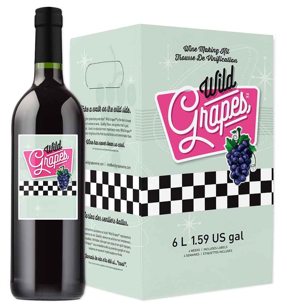 Wild Grapes Cabernet kit setup for crafting personalized wine at home