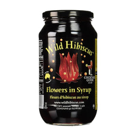 Wild Hibiscus Flowers in Syrup jar front for premium cocktail garnish