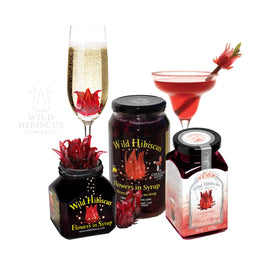 Wild Hibiscus Flowers in Syrup used as garnish; enhances cocktails and plated dishes.