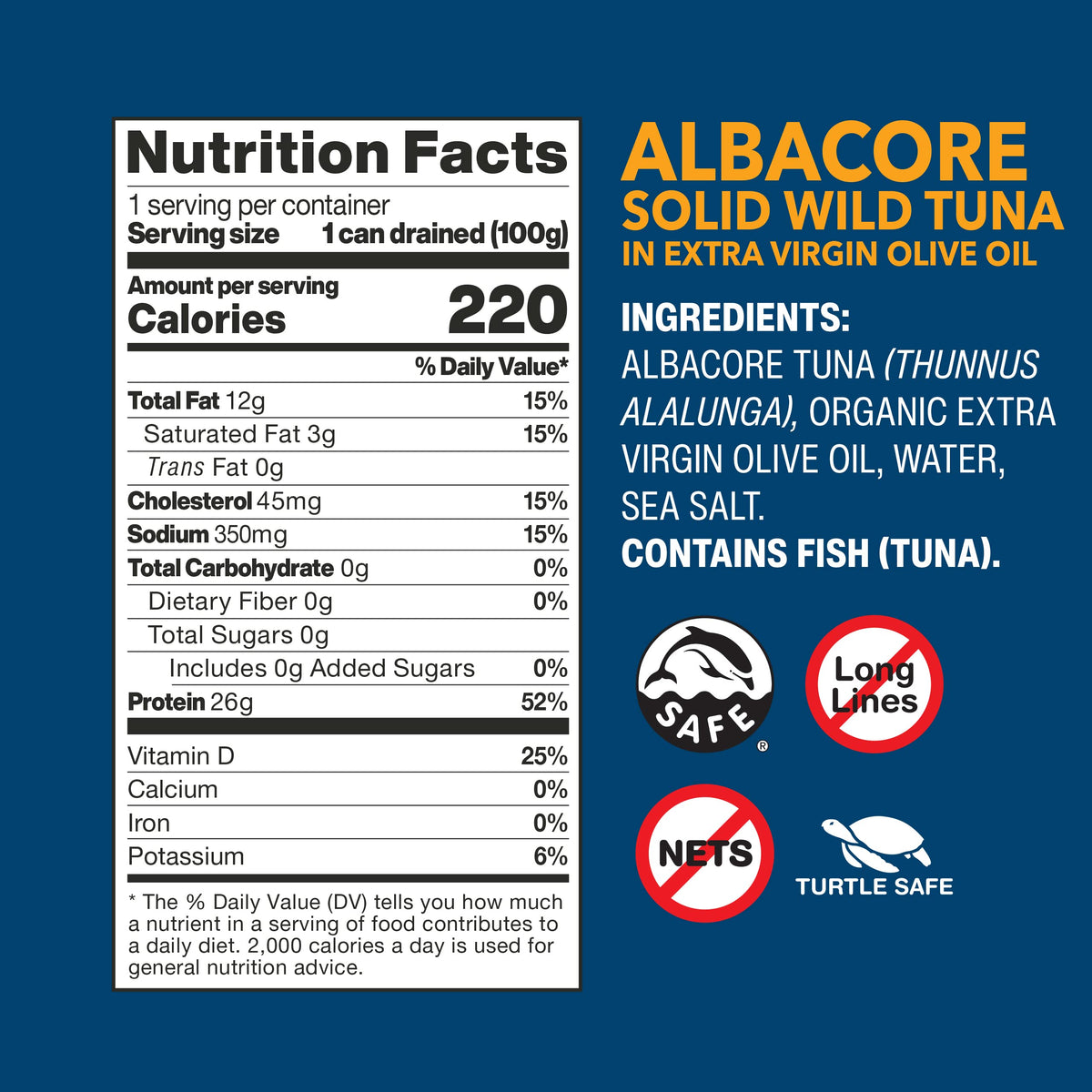 Wild Planet Albacore tuna steak slices in EVOO, flavorful for sandwiches or salads.