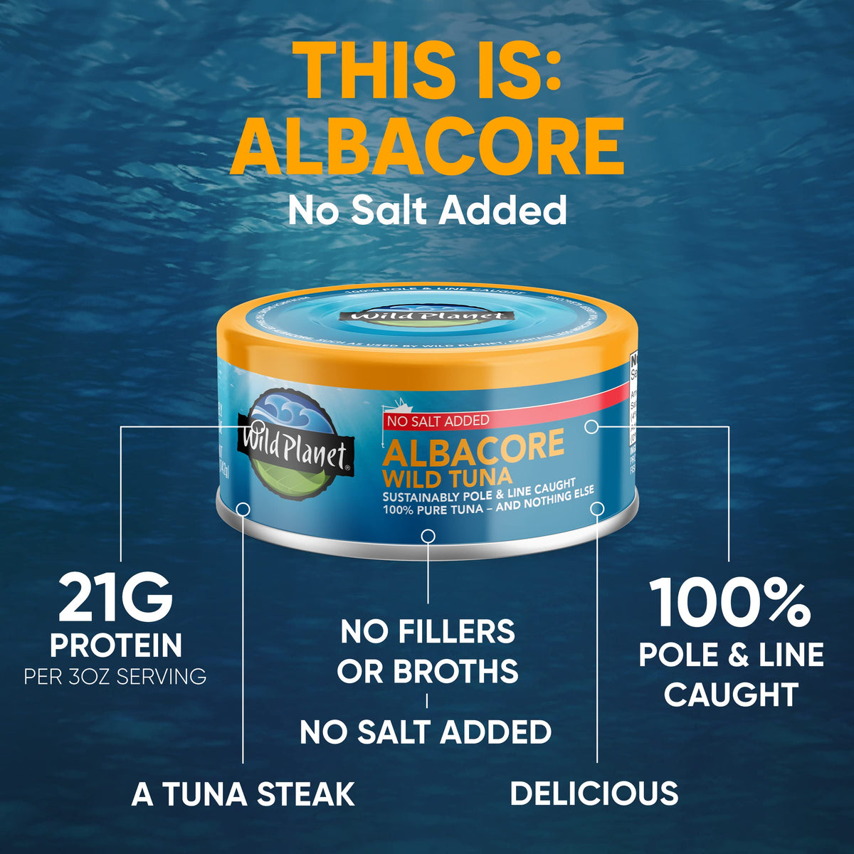 Wild Planet No Salt Added tuna can: clean protein for light meals.
