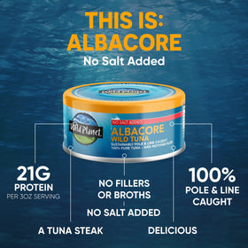 Wild Planet No Salt Added tuna can: clean protein for light meals.