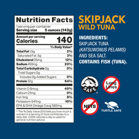 Wild Planet Non-GMO and gluten-free tuna label for mindful meals.