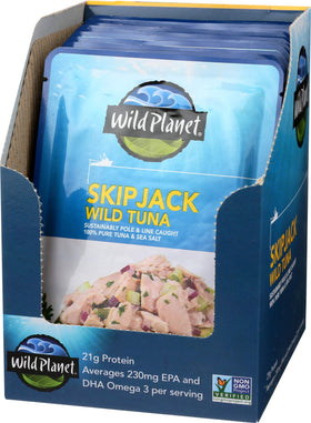 Wild Planet Skipjack tuna 12-pack pouches for easy meal prep and stock.