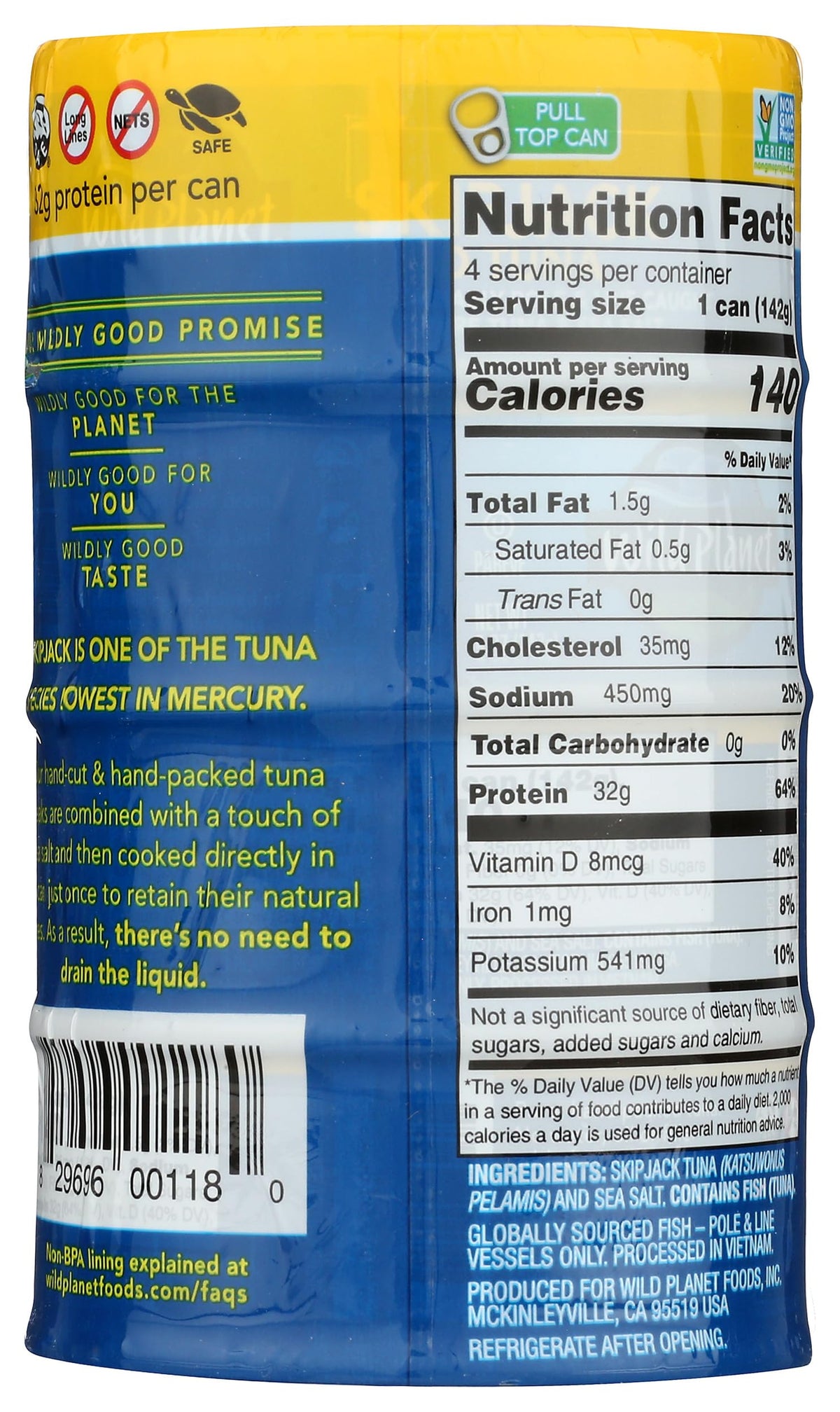 Wild Planet Skipjack Tuna 20 oz can emphasizes simple ingredients