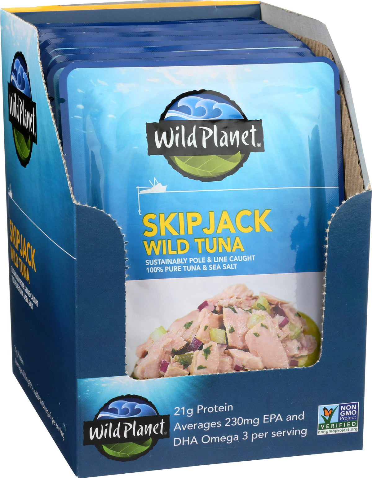Wild Planet Skipjack tuna atop a salad, a convenient protein boost for meals.