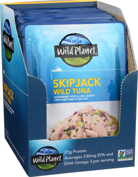 Wild Planet Skipjack tuna atop a salad, a convenient protein boost for meals.