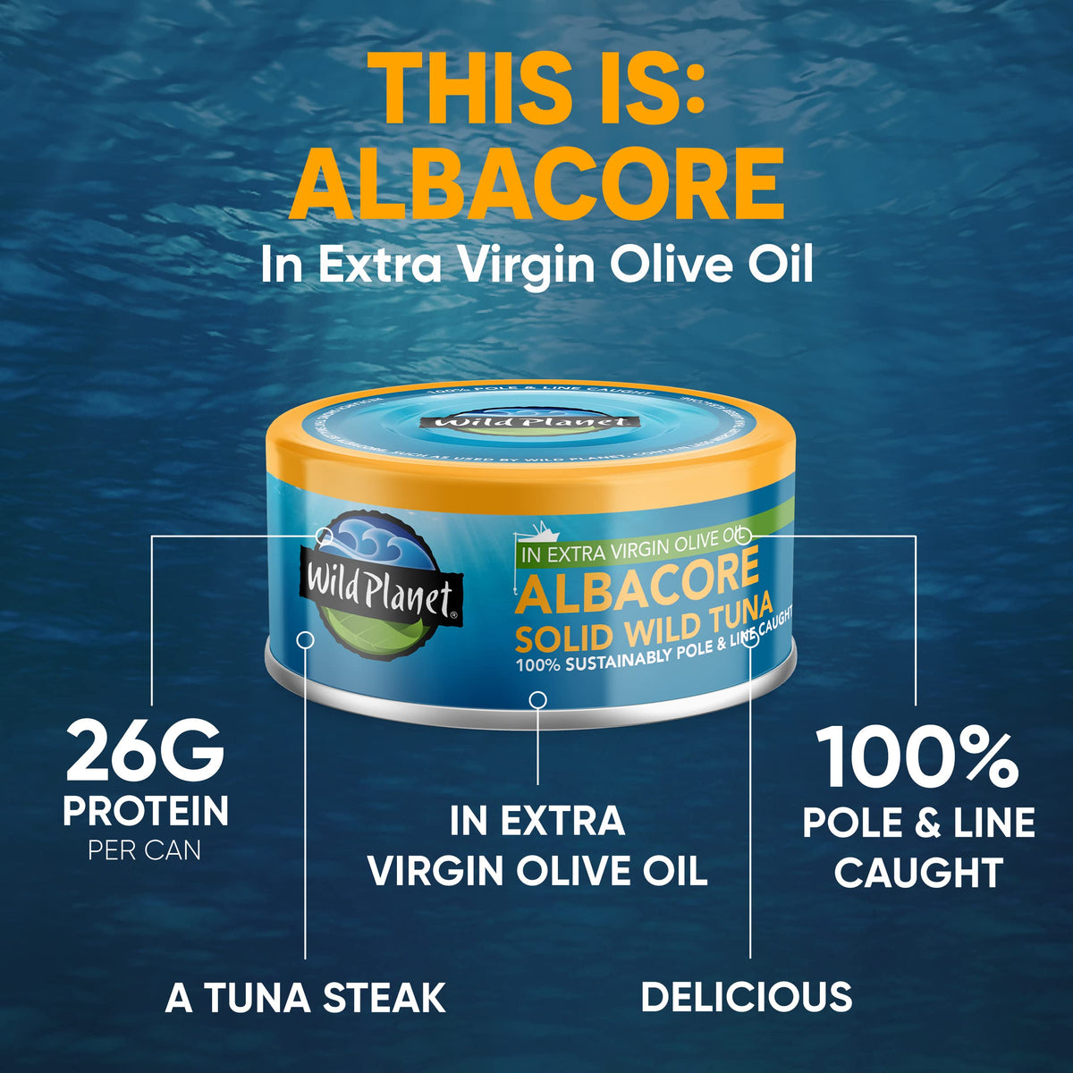 Wild Planet tuna in EVOO shows high protein and omega-3 content.