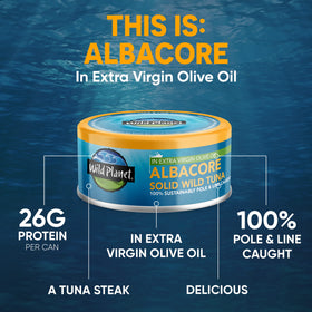 Wild Planet tuna in EVOO shows high protein and omega-3 content.