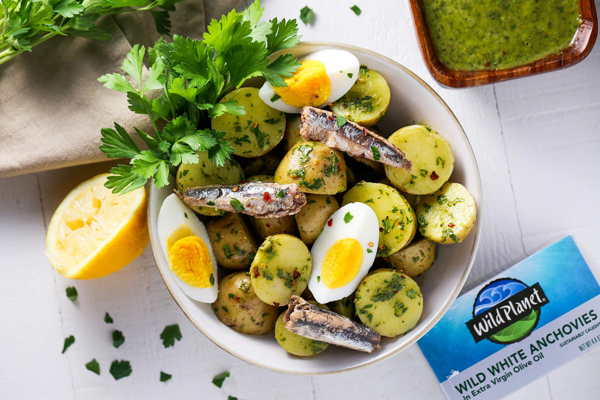 Wild Planet opened can on counter suggests simple snacking or salads.