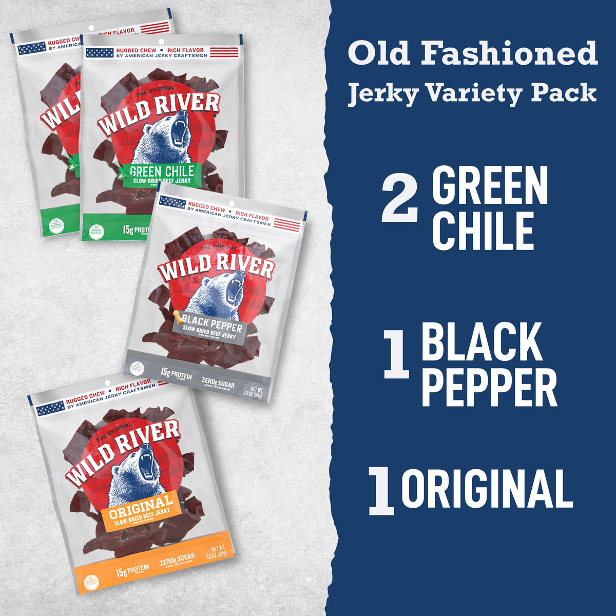 Wild River Black Pepper Jerky pack highlights bold spice perfect for road trips.