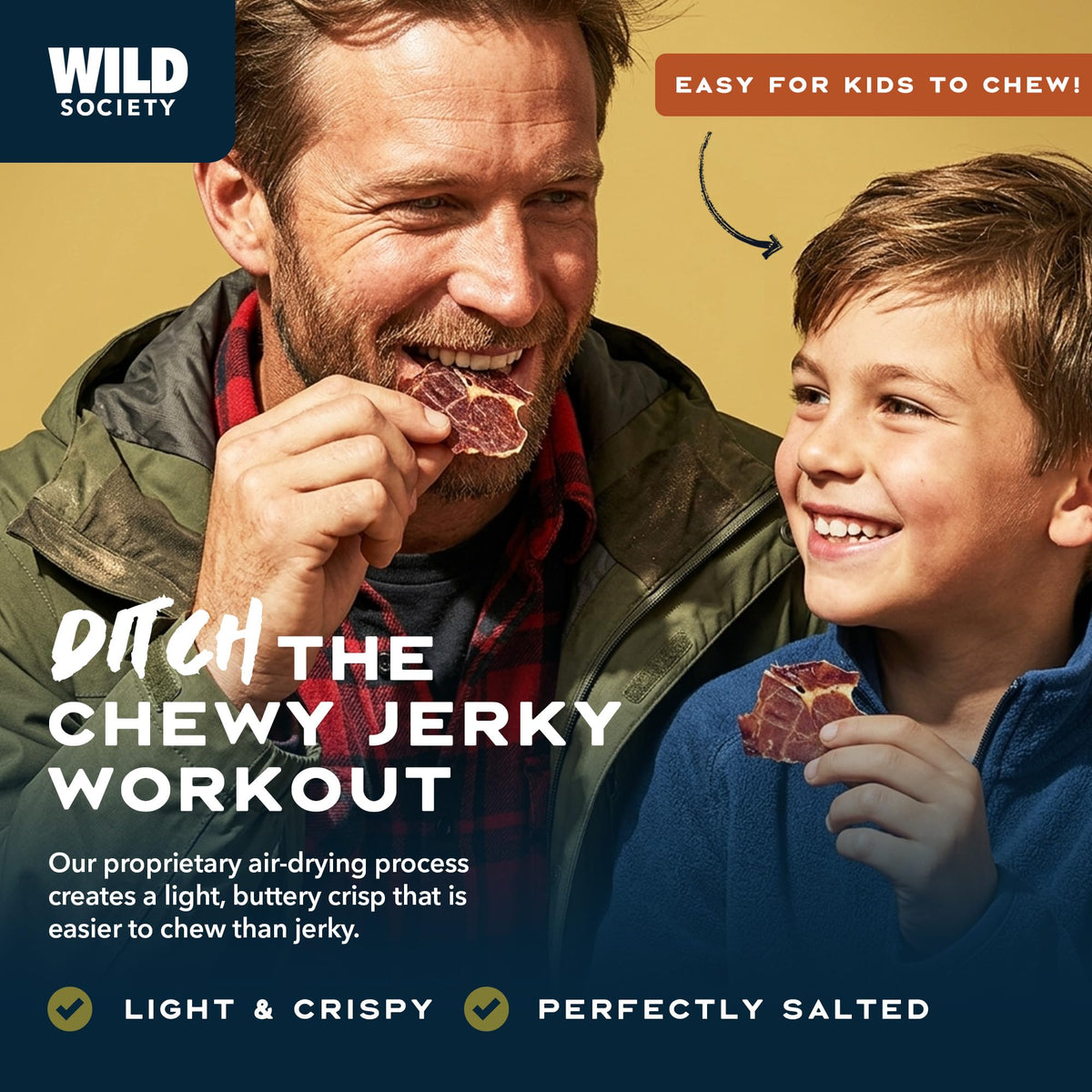 Wild Society two-ingredient steak-salt view emphasizes clean label with steak and salt only.