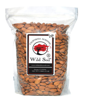 Wild Soil Terra Preta almonds packaging in a resealable bag.