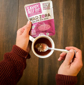 Wild Zora grass-fed beef broth, rich flavor