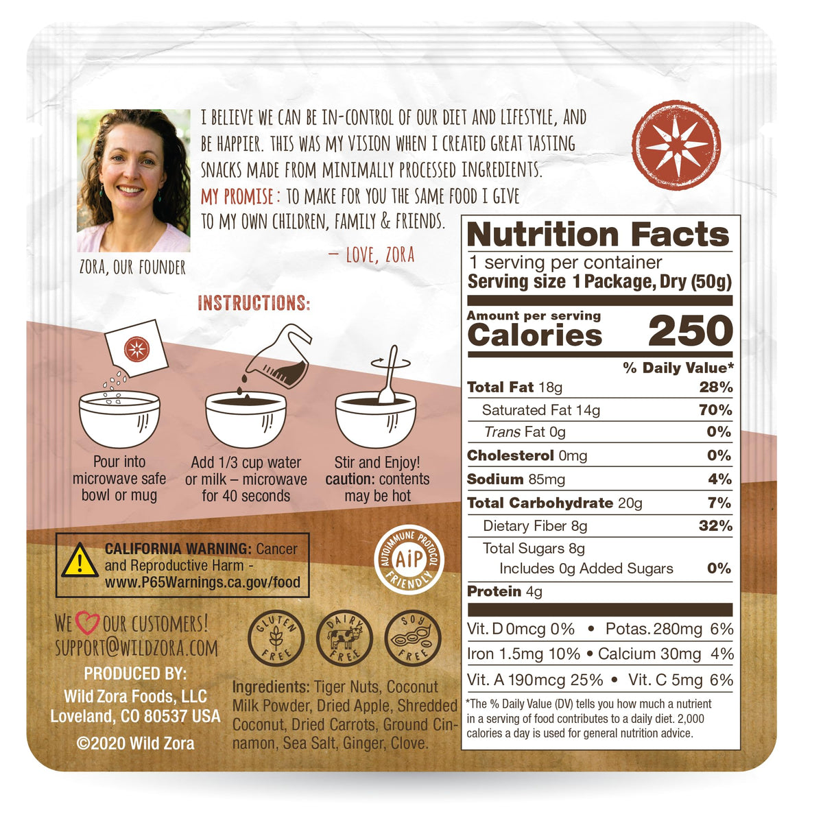 Wild Zora hot cereal serving in a bowl—warm, quick breakfast option.