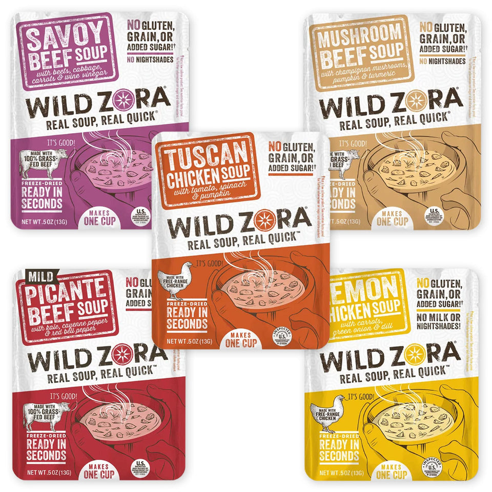 Wild Zora Tuscan Chicken soup in five-pack, ready for quick meals