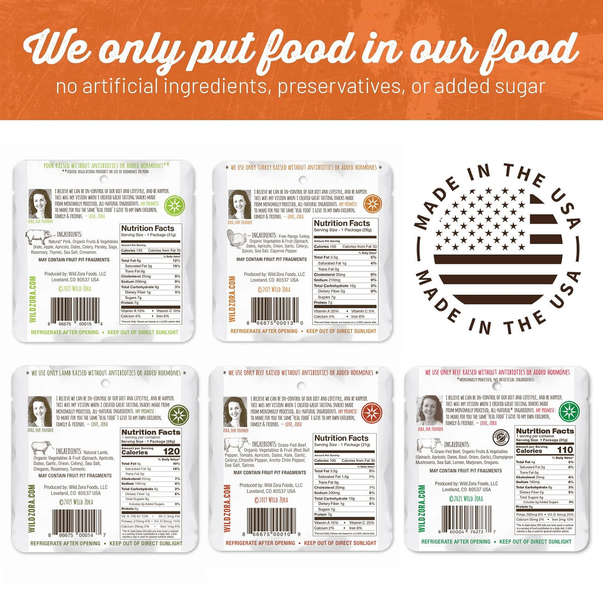 Wild Zora beef meat and veggie bar close-up highlighting real ingredients and protein