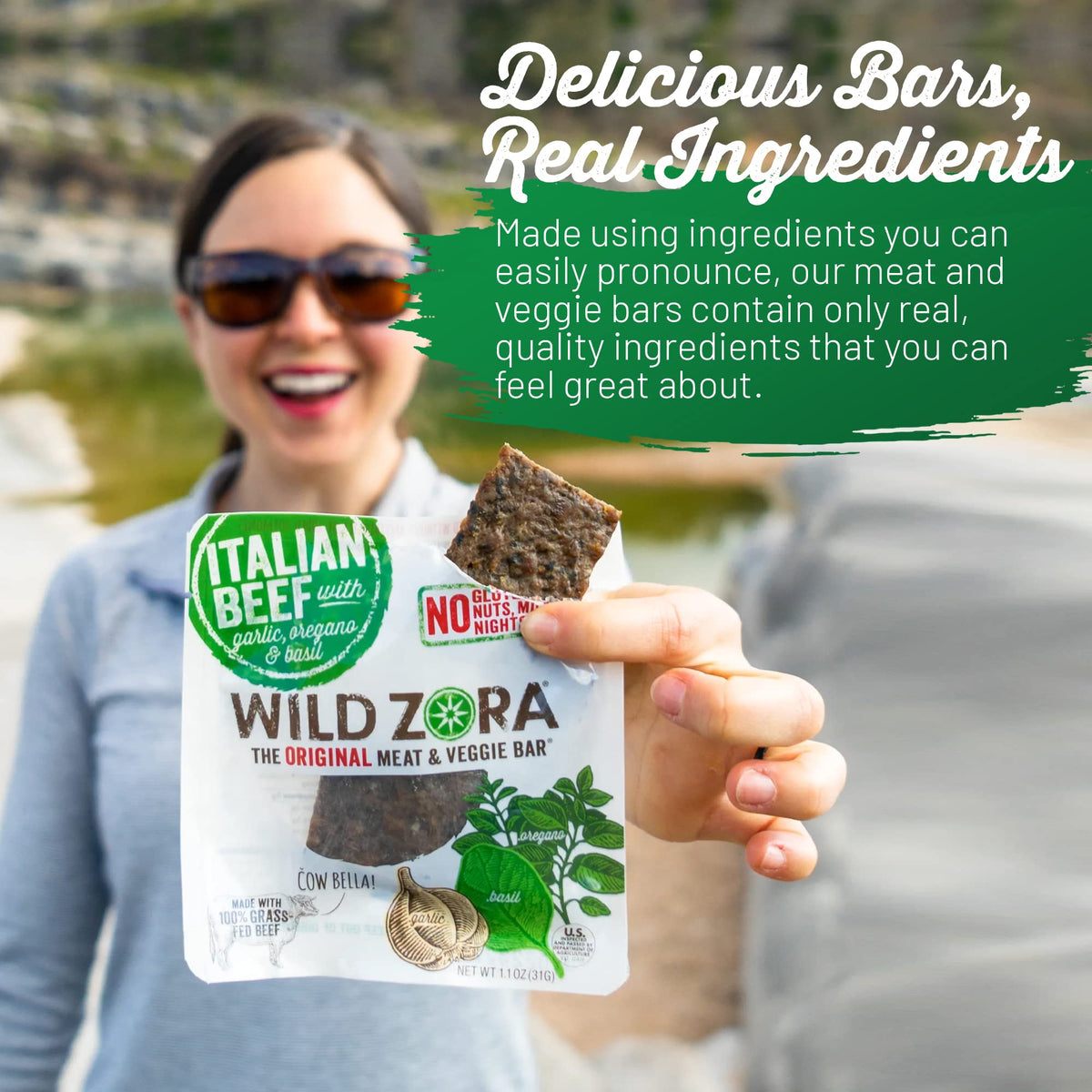 Wild Zora lamb meat and veggie bar close-up showing wholesome veggies and meat