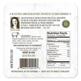 Wild Zora Mediterranean Lamb Bars packaging close-up, USA-made, grass-fed ingredients.