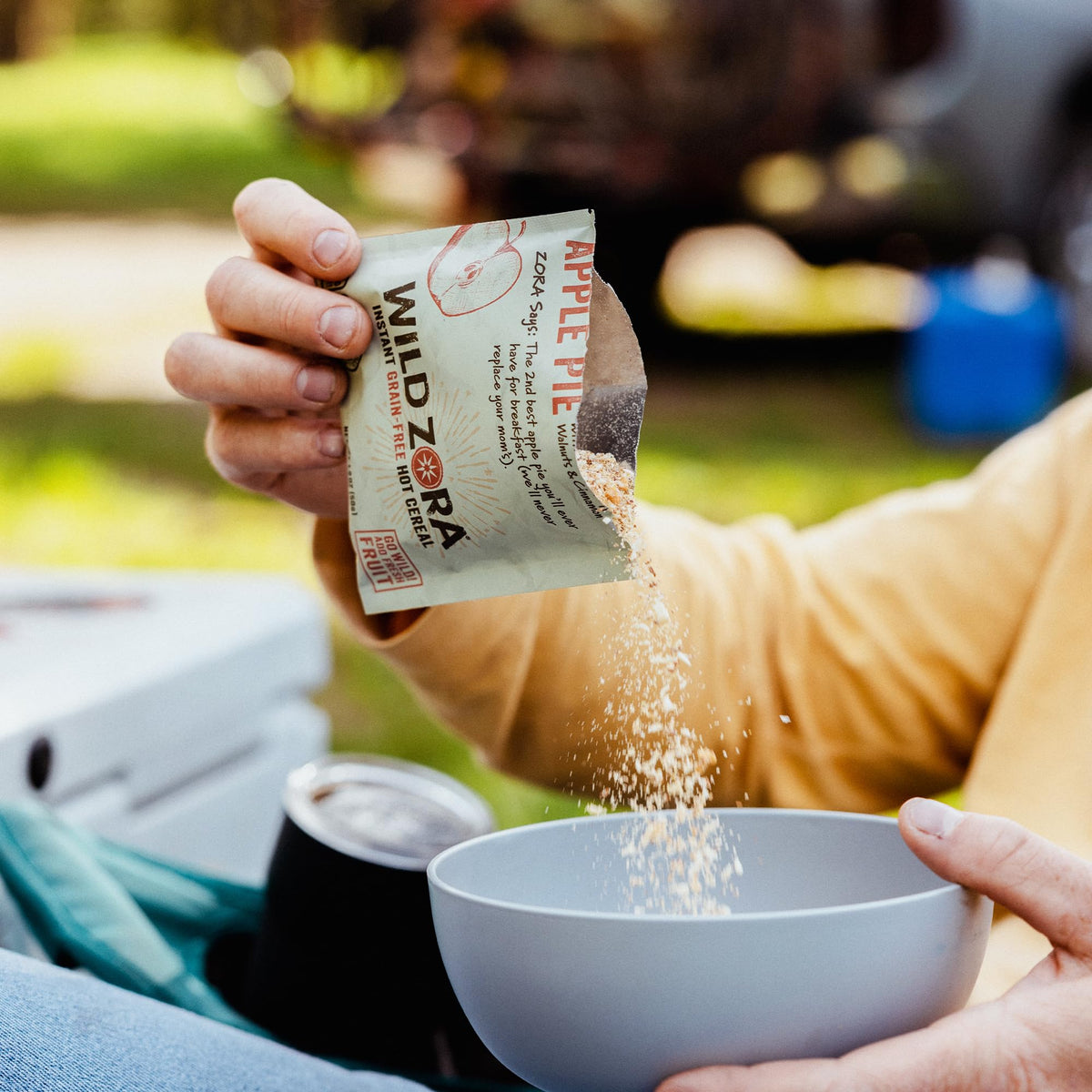 Wild Zora microwave-ready hot cereal prepared in a mug in under a minute.