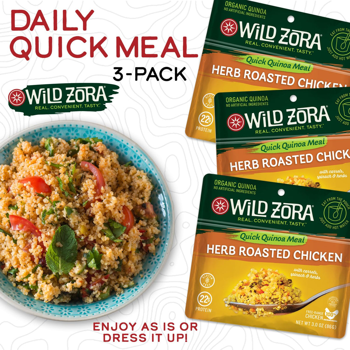 Wild Zora ready-to-eat quinoa bowl, ideal for quick lunches.