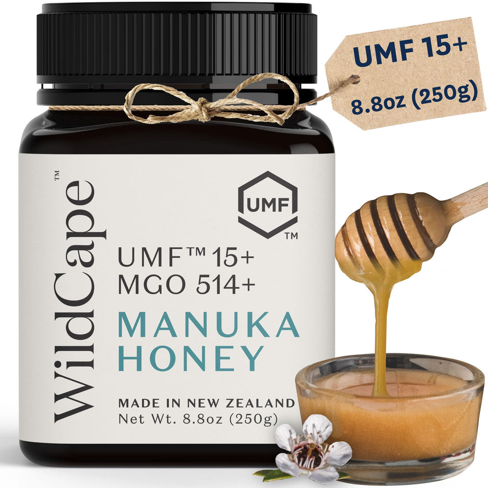 WildCape Manuka honey jar front displaying the UMF label and authentic packaging.