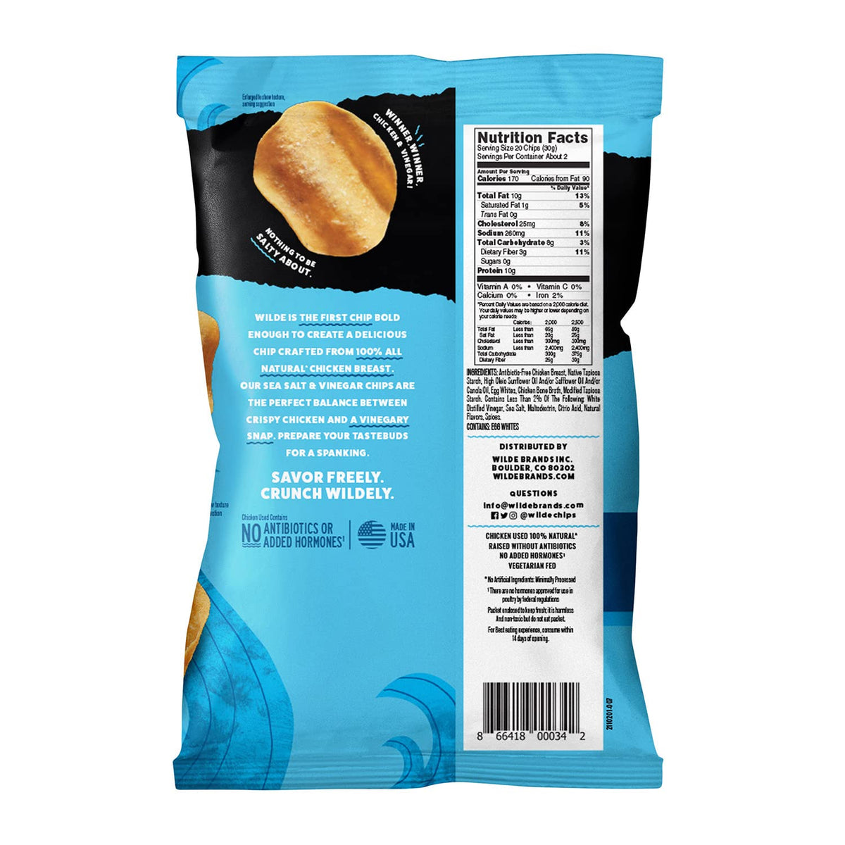 Wilde Chips sea salt and vinegar chip close-up emphasizing crisp texture and real ingredients.