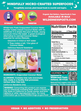 Wilderness Poets coconut water powder mixes with cold water to create a tall beverage