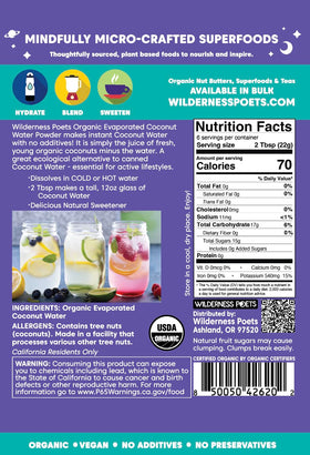 Hot water mix Wilderness Poets coconut water powder dissolves instantly for a warm beverage