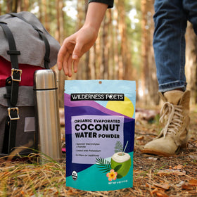 Ingredients label shows organic evaporated coconut water as the only ingredient