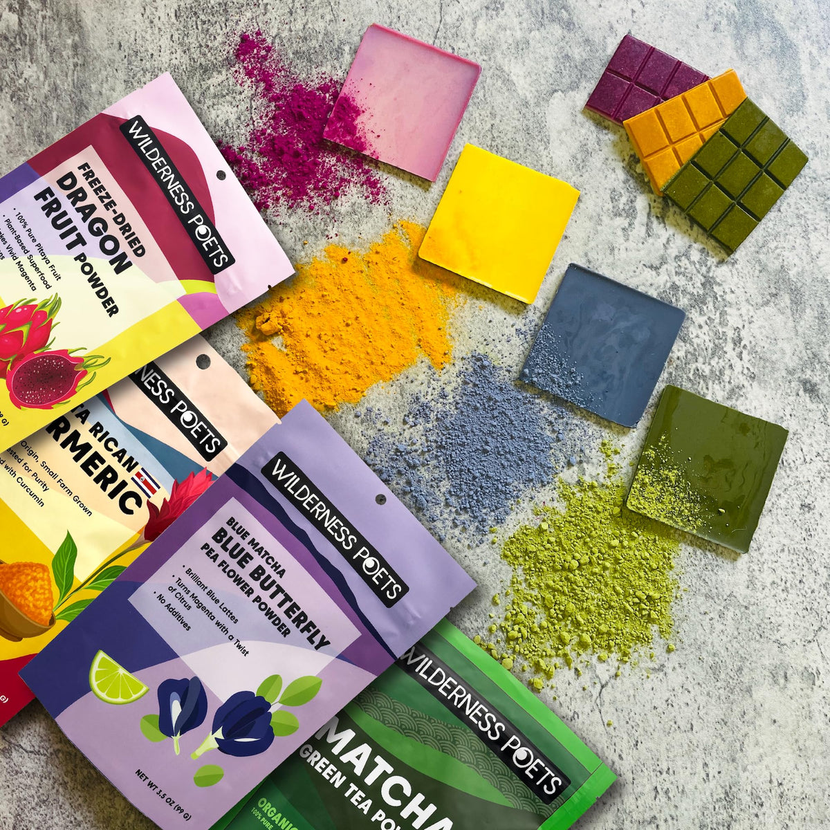 Wilderness Poets Dragon Fruit Powder dusting on raw desserts for visual appeal