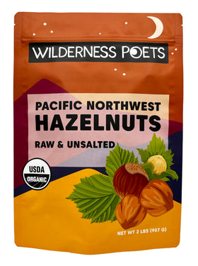 Wilderness Poets hazelnuts organic Pacific Northwest, raw whole nuts with skins, ideal for snacking