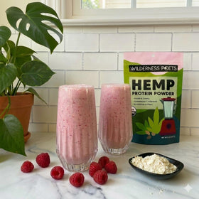 Close-up of Wilderness Poets hemp protein texture for smooth blends