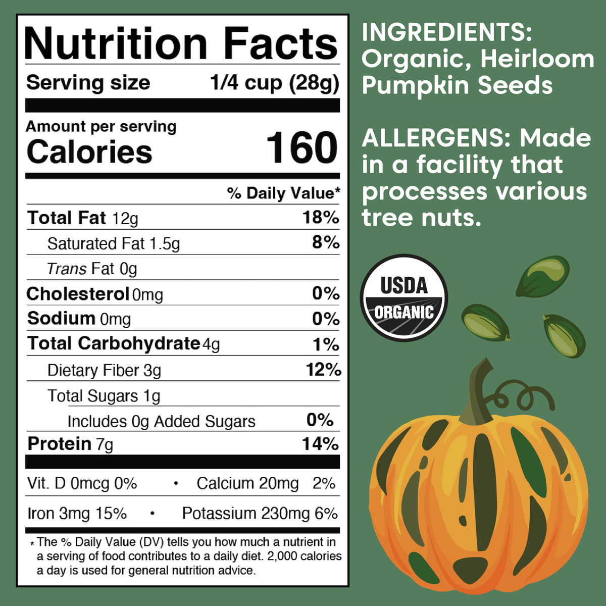 Wilderness Poets hulless Styrian pumpkin seeds closeup highlight dark green color.