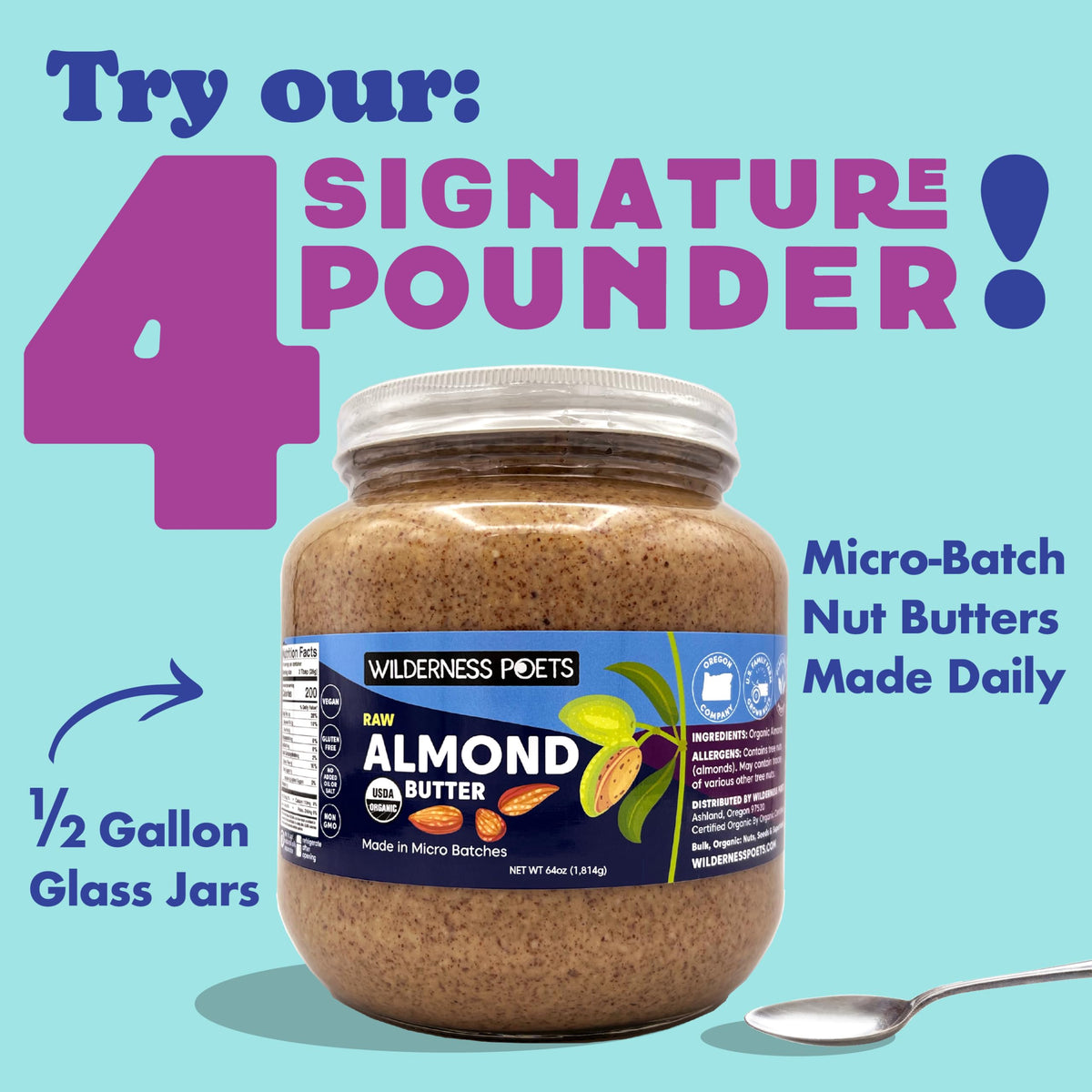 Wilderness Poets organic almonds label confirms USDA Organic certification.