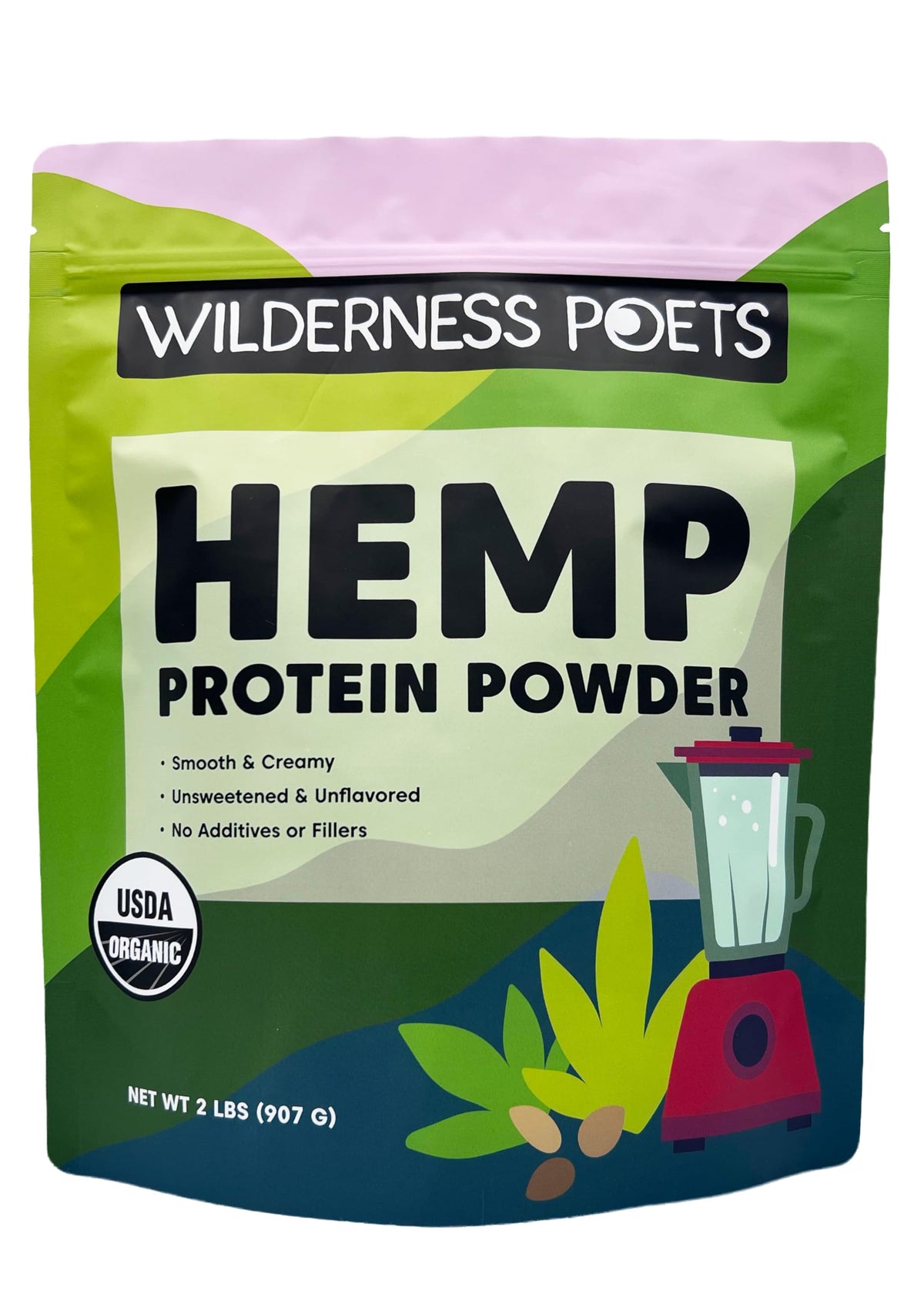 Wilderness Poets Organic Hemp Protein Powder bag for clean, plant-based nutrition in smoothies